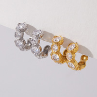 Pendientes de Media Aro con Circonita Cúbica Transparente, Bisel de Acero Inoxidable con Baño de Oro de 18k PVD, Hipoalergénicos, Joyería de Moda para Mujer