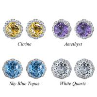 Fabrik-Großhandel Rhodium-Plattierte 925 Sterling Silber Rosenschliff Verschiedene Arten von Natürlichen Edelsteinen Blumen-Ohrstecker für Damen