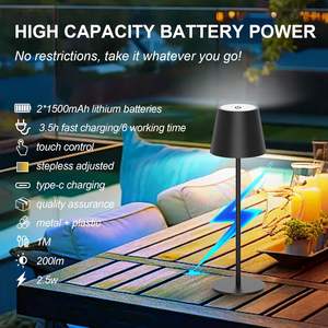 Lampada da Tavolo Wireless Antela LED con Controllo Touch Dimmerabile a Batteria Nera 11x11x36 Cm con Ricarica USB-C per Uso su Scrivania - Product Image 3