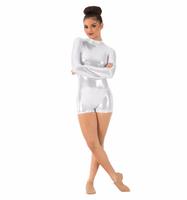 Justaucorps à col fantaisie pour femmes et jeunes filles, rouge, brillant, usard, Costumes de Performance de scène, en métal,