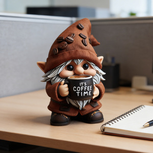 Coffee Time Dwarf Statue Resin <b>Desk</b> Ornament Cute Figure Home Office Decoration Single Piece - Product Image 1