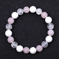 Bracelets en perles rondes mélangées de quartz rose et de quartz clair, bracelets tendance extensibles pour couples et amis
