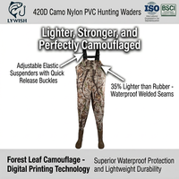 Cuissardes de pêche et de chasse légères et imperméables en nylon 420D PVC avec bottes intégrées, sangles élastiques ajustables et coutures thermosoudées, motif camouflage