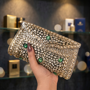 Cartera de mano de metal con mosaico de piedra pulida, diseño étnico indio de imitación antigua, para mujer/niña, decoración para bodas, novias y Halloween - Product Image 2