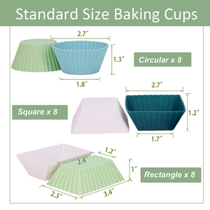OEM Round Square and Rectangular <b>Silicone</b> Muffin Cups Reusable Cupcake Liners Molds for <b>Baking</b> 3 Shapes Lunch Box Bento Dividers - Product Image 2