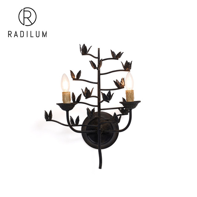 French Wall Sconce Iron Retro Branch Leaf Villa Living Room Light Antique Bedroom Bedside Lamp Artistic Designer Candle Light