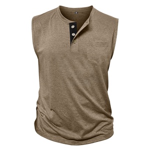 2025 Chaleco de hombro ancho sin mangas informal <span class=keywords><strong>para</strong></span> hombres europeos americanos Henley Button Fitness Sports Top transfronterizo <span class=keywords><strong>para</strong></span> <span class=keywords><strong>Amazon</strong></span> - Product Image 3