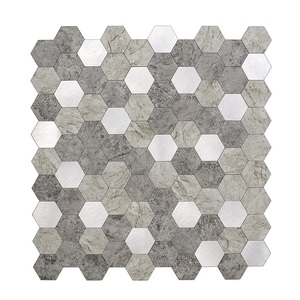 Carrelage mural auto-adhésif en PVC et aluminium, 1 pièce, marron, hexagone, étanche, carrelage effet mosaïque, arrière-plan - Product Image 1
