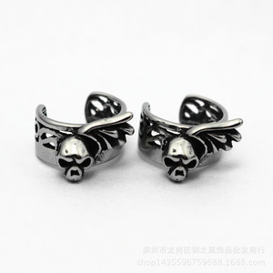 yunnique <b>Cuff</b> <b>Earrings</b> Stainless Steel Wings Skull Design For Men Women Non Pierced <b>Earrings</b> Fashion Jewelry - Product Image 3
