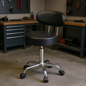 Siège de garage réglable avec dossier et roulettes, chaise industrielle pour usage en atelier, cuir PU, capacité 300 lbs - Product Image 2
