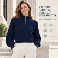 Pull en maille côtelée court pour femme, col montant, manches raglan longues, demi-zip, idéal pour un look décontracté au quotidien