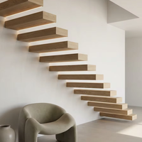 Échelle pliante en chêne massif, garde-corps en verre flottant, écologique, durable, sûr, moderne, pour villa extérieure, sur mesure, en acier inoxydable et en bois