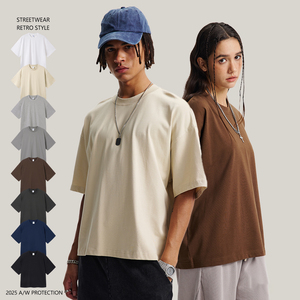 High Quality 100% Cotton Box Fit T-Shirt 275gsm Men's Casual Oversized Hip Hop O-<b>Neck</b> Blank Custom Tee - Product Image 1