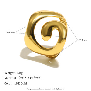 18K Gold Plated Stainless Steel Open <b>Adjustable</b> <b>Ring</b> Set Geometric Swirl Floral Finger <b>Rings</b> For Women Daily Party Jewelry - Product Image 3