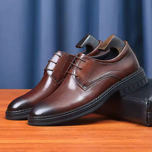 Chaussures Oxford en Cuir Véritable pour Hommes, Style Décontracté Chic, Bout Fermé, Fermeture à Lacets, Nouveau Modèle 2025, Coupe Large, Chaussures Habillées - Product Image 1