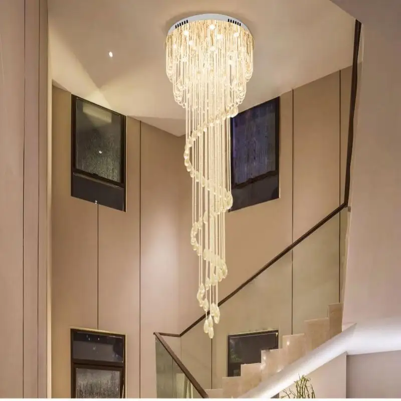 Post modern ceiling crystal pendant stairway crystal chandelier lighting K9 crystal luxury villa hotel living room chandelier