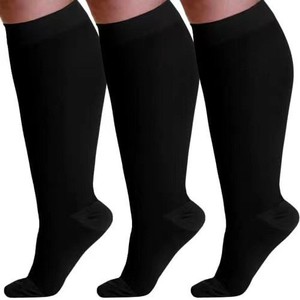 Qingge Compression Stockings Mid-Calf Plus Size Anti-Variation Elastic Socks For <b>Running</b> Women's Socks Solid Color Nylon - Product Image 2