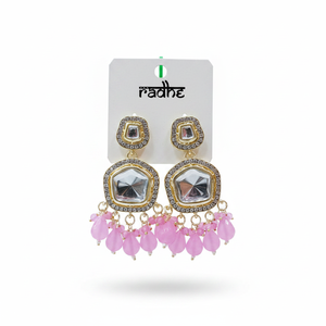 Pendientes colgantes de piedra y cuentas Kundan chapados en oro, joyería fina 11103259PK - Product Image 2