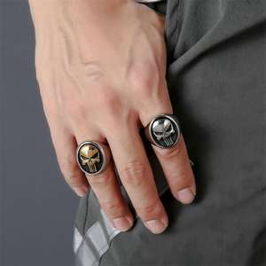 Anillo de hombre de acero inoxidable chapado en oro de 18 quilates, impermeable, con diseño de calavera de Ghost Head, estilo Punk Locomotive Personality Punisher Skull Hiphop, certificado - Product Image 2