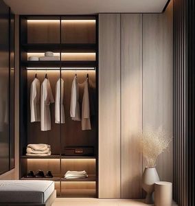 Muebles de Dormitorio Modernos y Sencillos en Forma de L, Armarios de Almacenamiento, Armario de Madera Gris con Puerta de Vidrio - Product Image 5