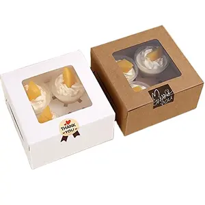 Offre Spéciale Emballage Grille Oeuf Tarte Blanc 4 pièces Trous Papier Boulangerie de Petit Gâteau Muffin Cup Cake Emballage Box Container Avec Fenêtre