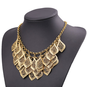 All'ingrosso dichiarazione bohémien <span class=keywords><strong>antico</strong></span> multistrato foglie vuote in lega di zinco oro e <span class=keywords><strong>argento</strong></span> placcato foglia <span class=keywords><strong>collana</strong></span> per le donne ragazze - Product Image 3