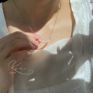 Natural Real Pearl Necklace for Women <b>14K</b> <b>Gold</b> Wrapped Smiling Face Collarbone <b>Chain</b> Retro Fashion Simple Style with Small Grain - Product Image 3