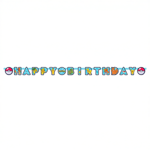 Bannière Joyeux Anniversaire Pokémon Party Love 2,18 m x 12 cm en plastique jetable, décoration de fête rectangulaire style dessin animé - Product Image 2