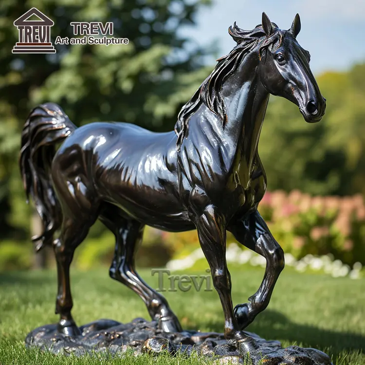 Роскошная статуя лошади в натуральную величину бронзовая черная Арабская статуя лошади