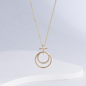 Collier pendentif planète en argent sterling 925 plaqué or 18 carats avec zircon, motif nœud rond délicat, personnalisable pour filles - Vente en gros - Product Image 1