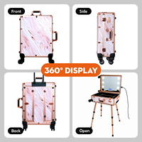 Valise de voyage professionnelle en aluminium, résistante à l'eau, élégante, grande boîte de rangement pour cosmétiques avec miroir de beauté, étui rigide à roulettes