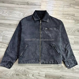 Custom High Quality Blank Acid Wash <b>Zip</b> <b>up</b> <b>Jackets</b> Distress Vintage Duck Canvas Work <b>Jackets</b> Men - Product Image 1