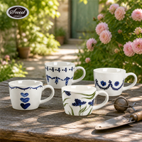 Ensemble de tasses à café en céramique SWT Classic Flower, tasse à thé en céramique à pétales bouffants, passe au lave-vaisselle, cadeau adorable pour la maison, le bureau ou le café