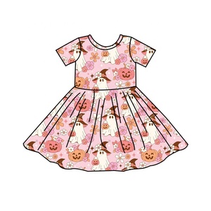 Vestito a Ruota in Fibra di Bambù per Bambine, Manica Corta con Motivi di <span class=keywords><strong>Zucca</strong></span>, Fantasma e Fiori, <span class=keywords><strong>Abito</strong></span> per Feste Autunnali 2-8 Anni - Product Image 1