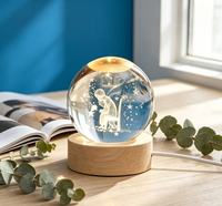 Lampe de nuit en cristal avec motif universel gravé au laser 3D personnalisable, base en bois, alimentation USB, lumière LED