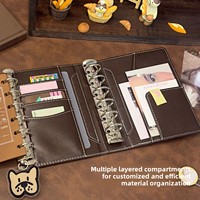 Agenda en PU à double anneaux A7, style rétro français, couleur chocolat noir, exquis, créatif, détachable, DIY, à feuilles mobiles, journal cadeau
