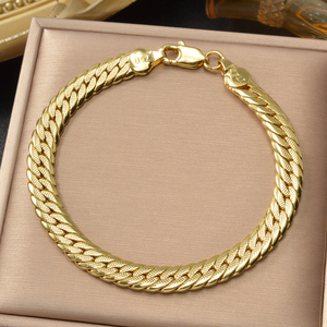 snake shaped chain link embossed textured <b>copper</b> polished men women fashion party wholesale custom 18k gold plated <b>bracelet</b> - Product Image 5
