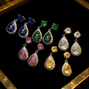 Orecchini pendenti alla moda Ctoblink da donna con zirconi a taglio a pera e strass incastonati, gioielli trendy per feste - Product Image 2