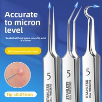 Pince à épiler anti-acné ultra-affûtée en acier inoxydable, 7 pièces, outil pour éliminer les points noirs et les boutons, avec boîte en plastique