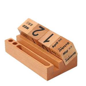 Calendario <span class=keywords><strong>perpetuo</strong></span> de madera creativo con soporte para teléfono móvil para mesa, oficina, regalo, decoración, exhibición de promoción - Product Image 6