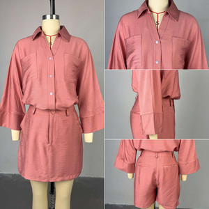 Conjunto de Falda de Verano HK72353, Camisa de Manga Murciélago con Cuello Camisero + Pantalones Cortos, Conjunto de 2 Piezas para <span class=keywords><strong>Mujer</strong></span> - Product Image 6