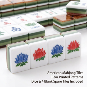 Ensemble de Mahjong américain traditionnel de luxe, tuiles en acrylique vert jade superposées, motif fleur de lotus Joker, pour divertissement professionnel - Product Image 1