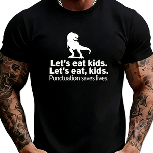 Camiseta divertida de algodón de manga corta con estampado de dinosaurio para profesores de gramática, diseño 'Let's Eat Kids Punctuation Saves Lives', estilo oversize, informal, para streetwear - Product Image 5
