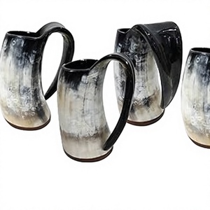 Polished Buffalo Horn Beer <b>Mug</b> with Handle <b>Vintage</b> Style Handmade Drinkware Natural Rustic Design Large Capacity - Product Image 1