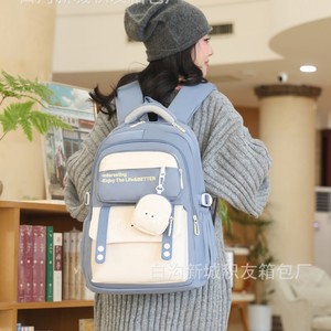 Student Backpack 18 In Color Blocking Waterproof For School Kids Unisex Wine Red - Product Image 2