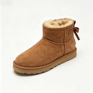 Faux Suede Winter Boots With <b>Bow</b> Decoration Round Toe Slip-On Plush Lining Rubber Outsole Anti-Slippery EVA Midsole - Product Image 4