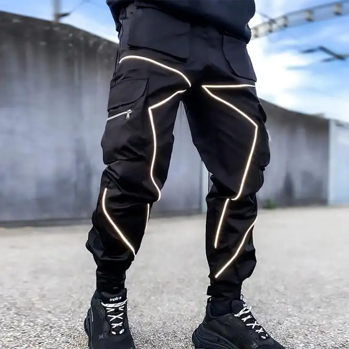 Streetwear fahsiom pantaloni cargo da uomo fitness sport casual autunno riflettente a righe track stack cargo pant pantaloni sportivi