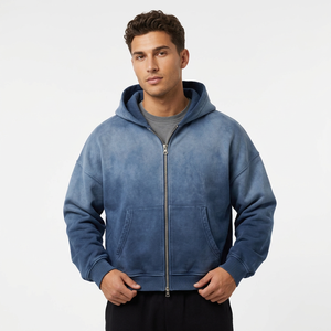 Sudadera con capucha y cremallera para hombre, estilo acid wash, 100% algodón, felpa francesa, con bolsillo, estilo casual urbano - Product Image 1
