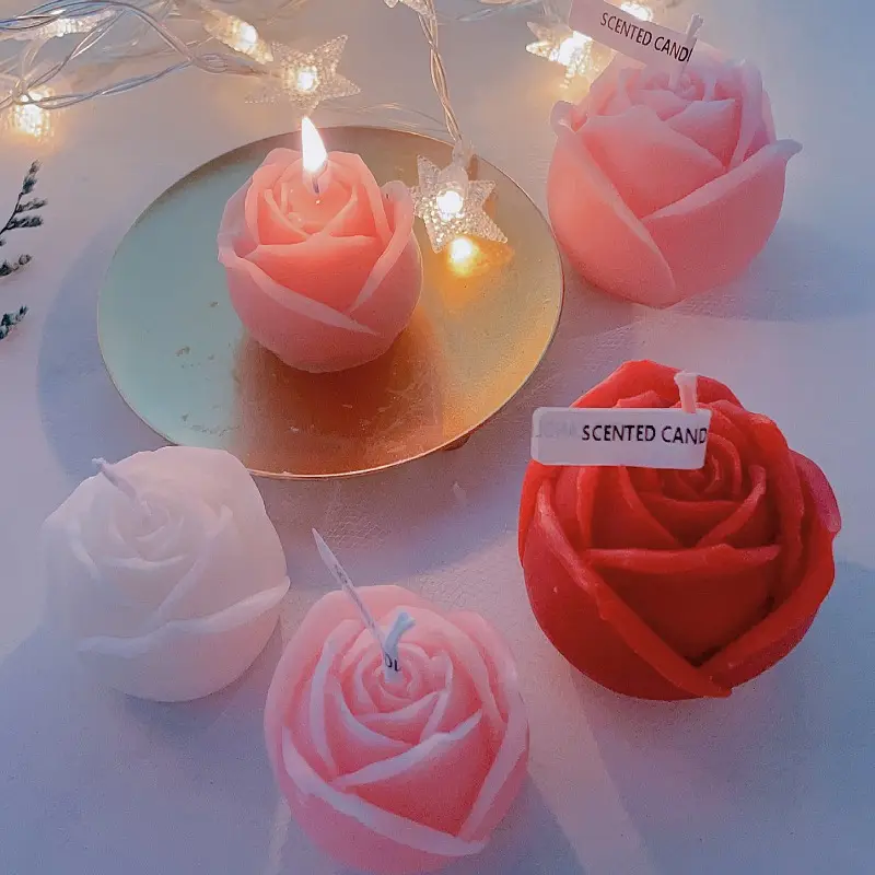 誕生日バレンタインのための手で結ばれたブーケの香りのキャンドル豪華なバラの形をした刻まれた花のキャンドル手の結婚式の装飾96ボックス