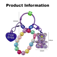 Porte-clés mignon en perles avec motif chien ou ours de dessin animé, bracelet perlé avec pendentif cœur